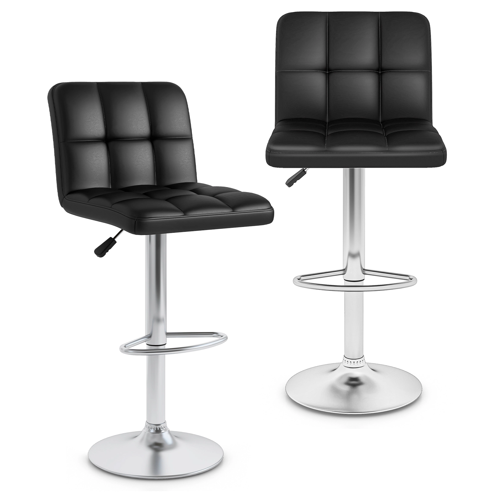 SUGIFT Black Adjustable Height and PU Leather Seat Set of 2 Modern Swivel Bar Stool