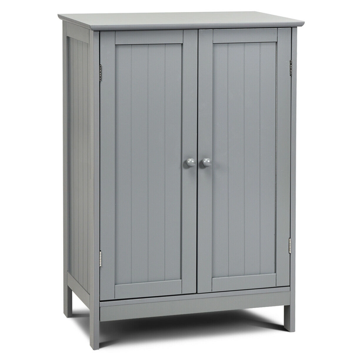 SUGIFT Bathroom Floor Storage Double Door MDF Cupboard Cabinet 176-lb Top Capacity Gray