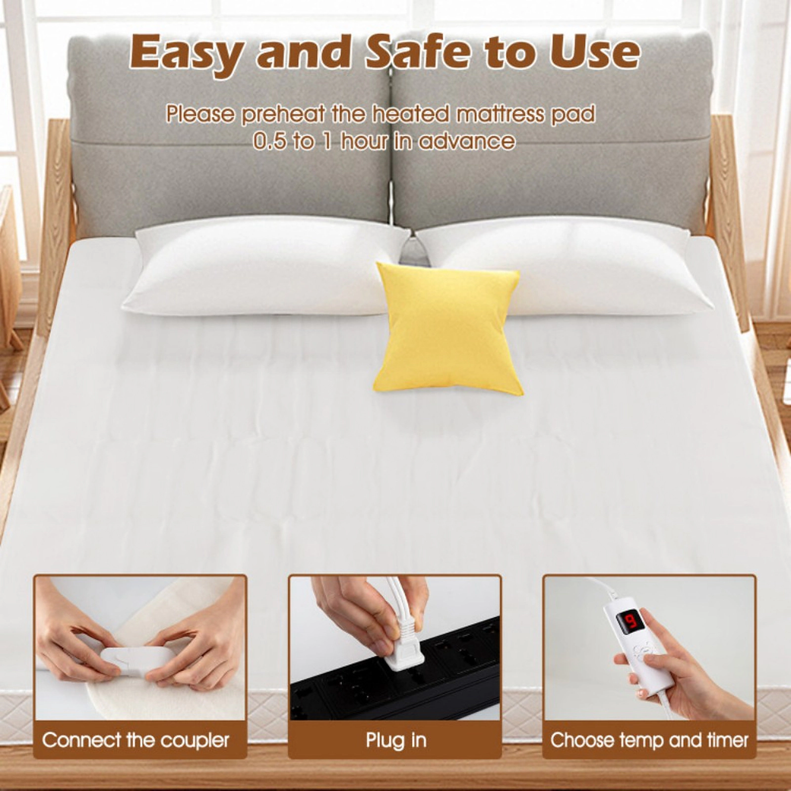 SUGIFT Full Size LED Controller 9 Heat Settings 9-Hour Auto Off Electric Heated Mattress Pad 76-in x 54-in White