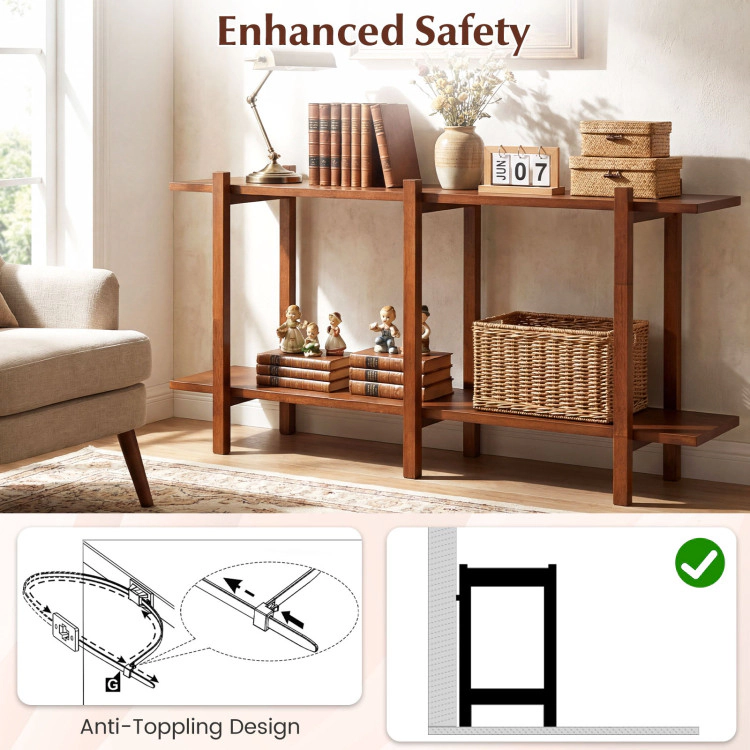 Hivvago 2-Tier Wood Bookshelf Low Horizontal Rubberwood Bookcase for Display