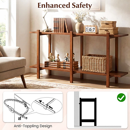 Hivvago 2-Tier Wood Bookshelf Low Horizontal Rubberwood Bookcase for Display
