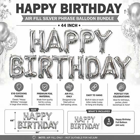 LoonBalloon 44-Inch Silver Foil 