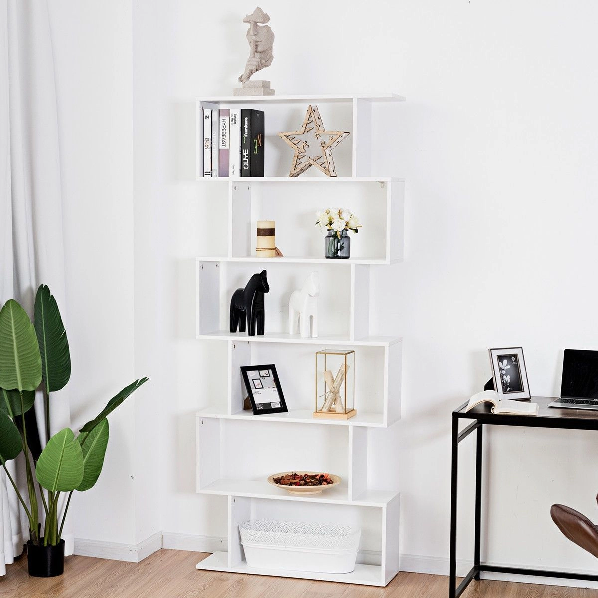 SlickBlue 6-Tier S-Shaped Bookshelf, Freestanding Display Shelf