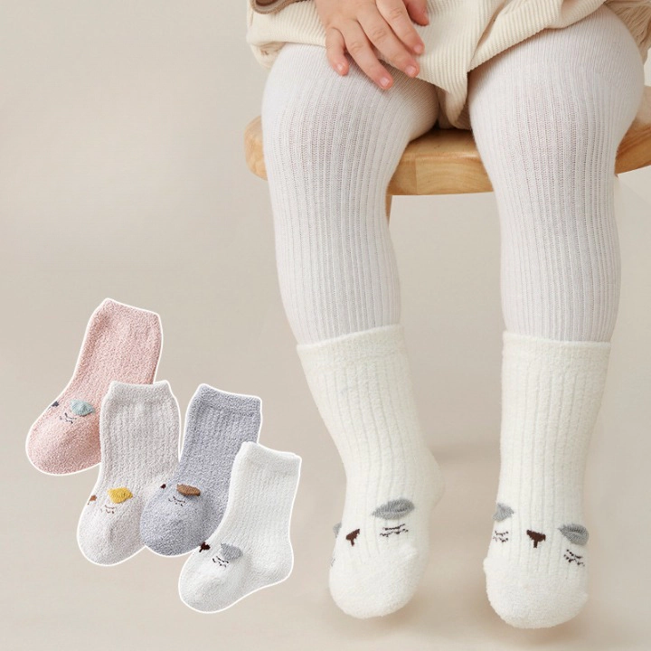 MyKids-USA Toddler Coral Fleece Mid-Tube Socks - Pink Animal Print