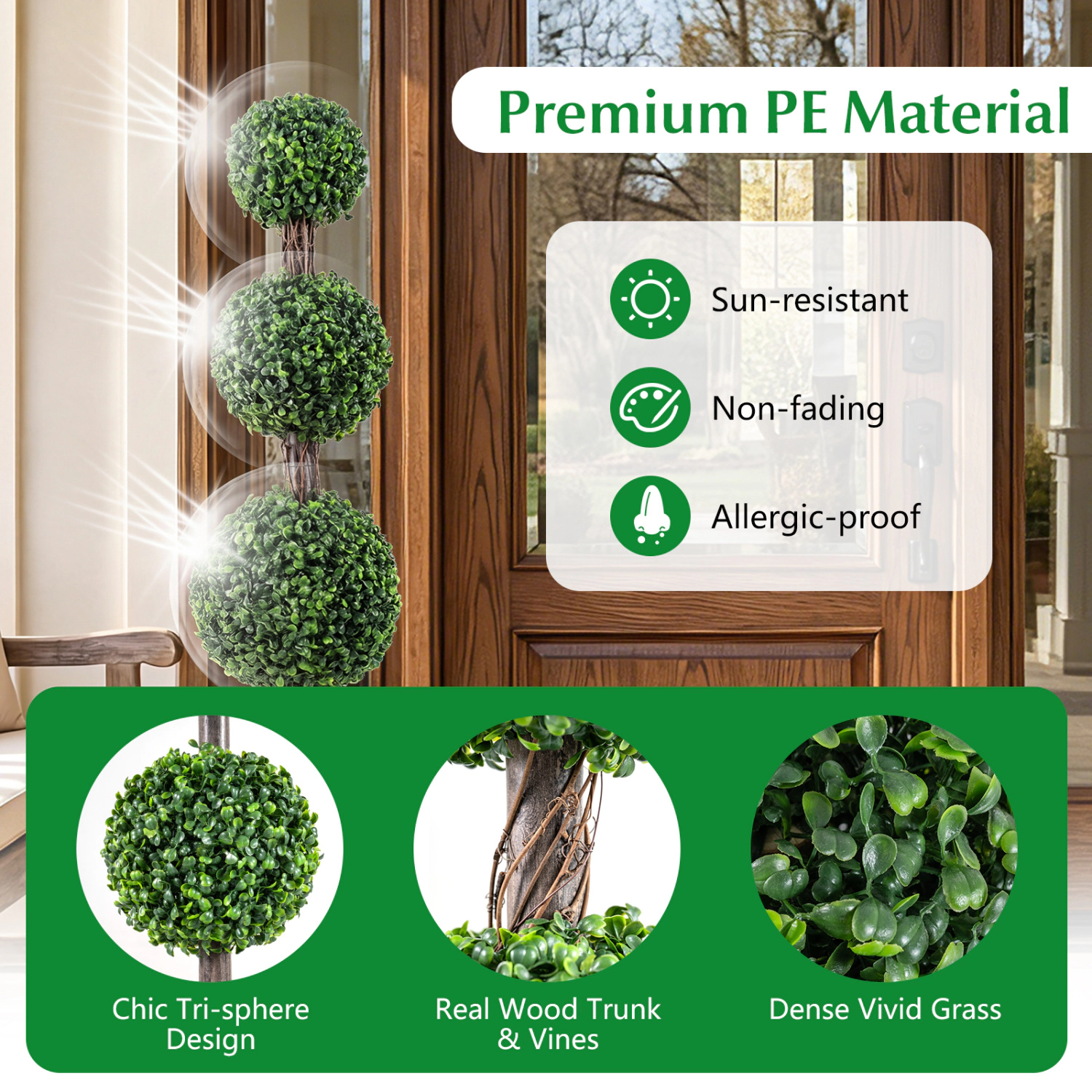 SlickBlue Artificial Triple Ball Boxwood Topiary Tree Potted Green Decor