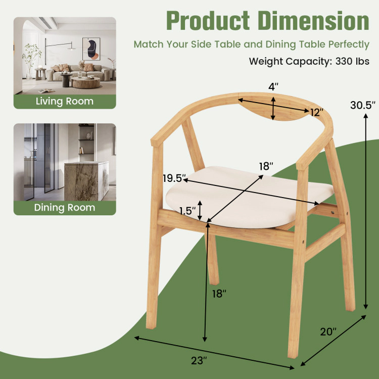 Hivvago Bamboo Accent Chair with Curved Backrest and Arm Supports -Set of 2