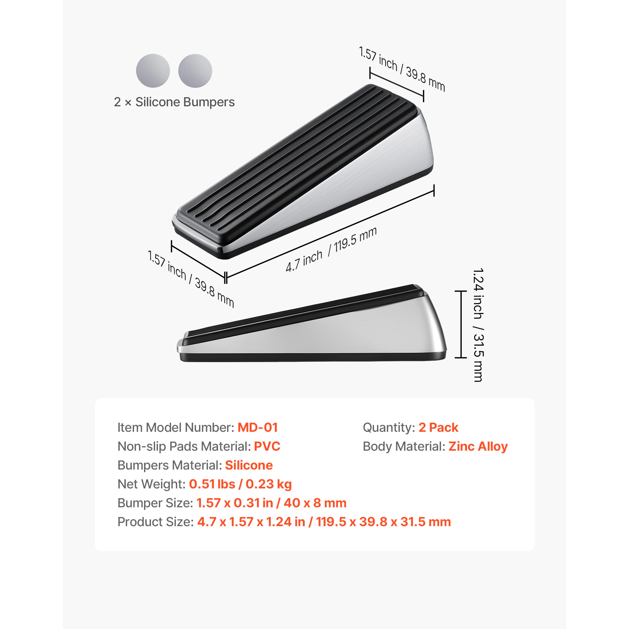 HONGGE Door Stop 2 Pack for Alloy Door