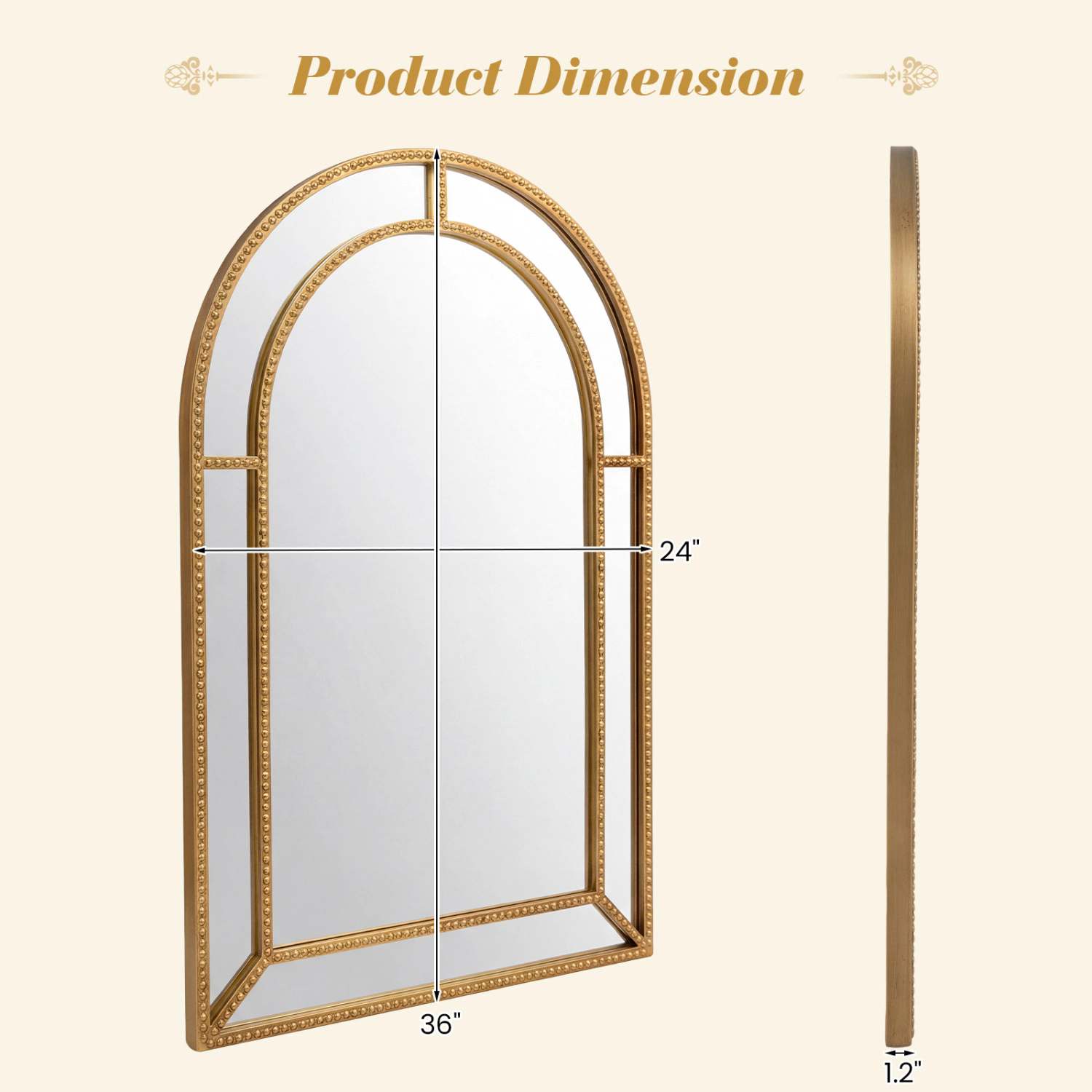 Slickblue 36 x 24 Inch Wall Mounted Beaded Frame Mirror Decorative Vanity Bathroom Bedroom Mirror