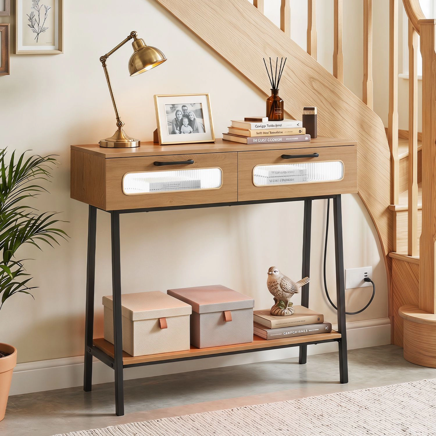 SlickBlue LED Console Table with Drawers and Storage Shelf