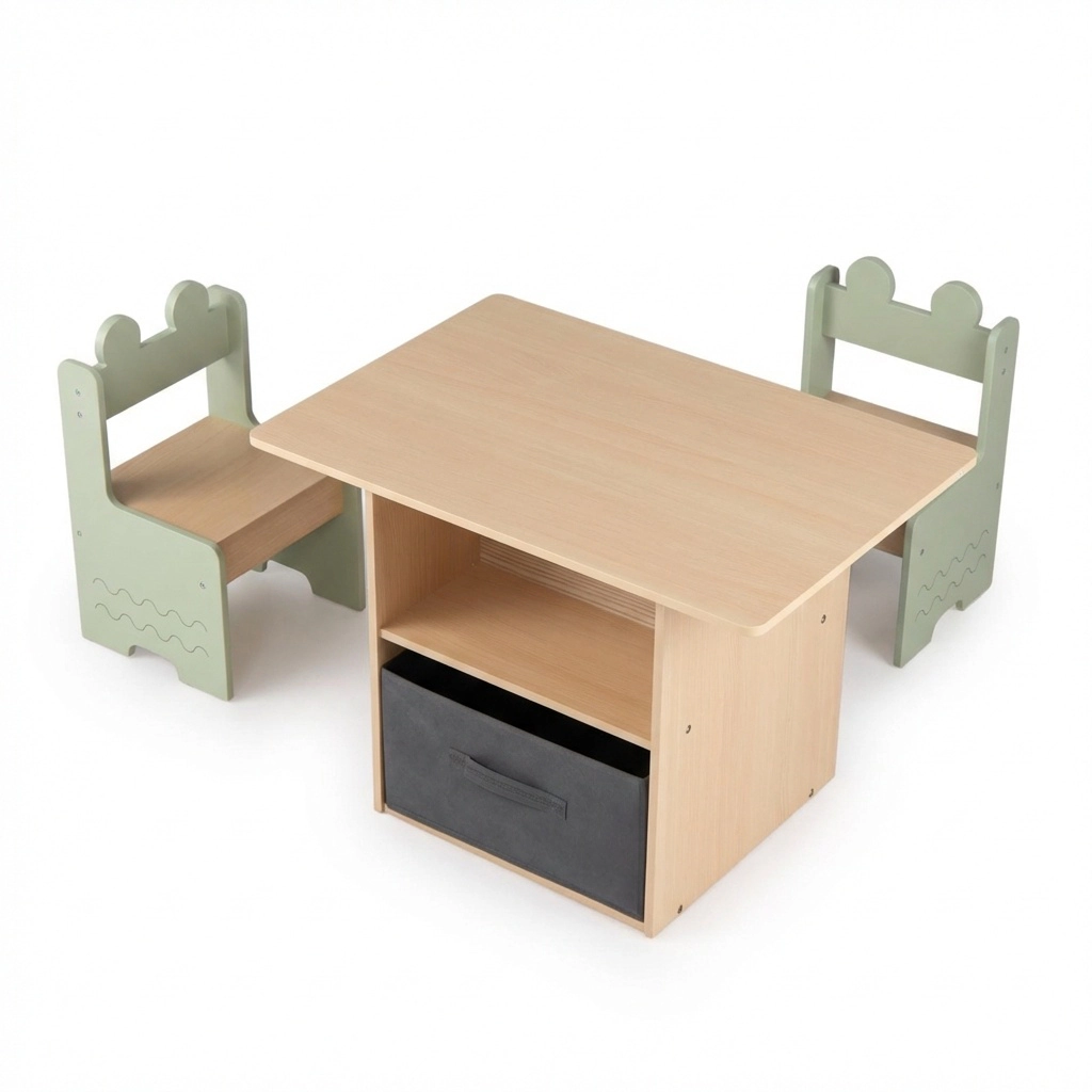 Hivvago Wooden Kids Table And Chairs Set With 2 Open Compartments