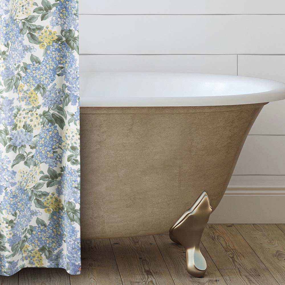 Ellis Hydrangea Classic Pattern Printed High Quality Piped Edge Button Holes Shower Curtain 72x72 Blue