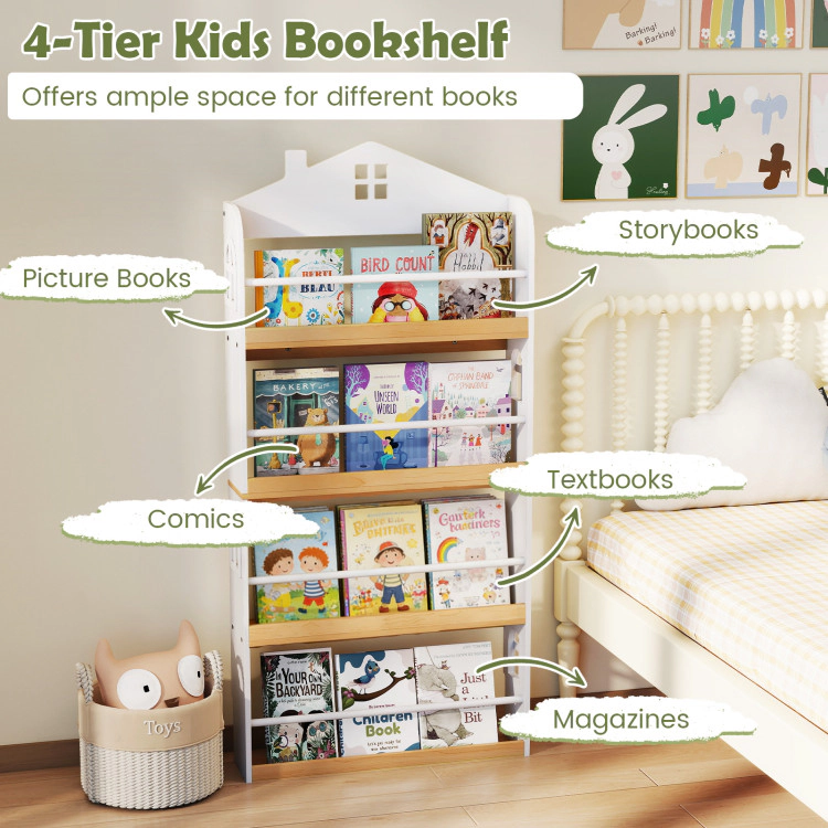 Hivvago House-Shaped Kids Bookshelf with Anti-falling Baffles