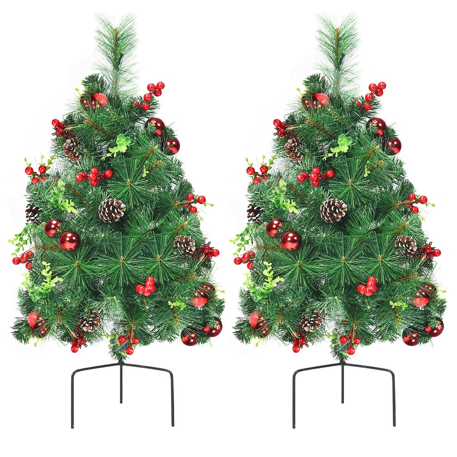 SUGIFT 29 in Battery Powered Outdoor Xmas Decoration Set of 2 Pre-Lit Pathway Christmas Trees
