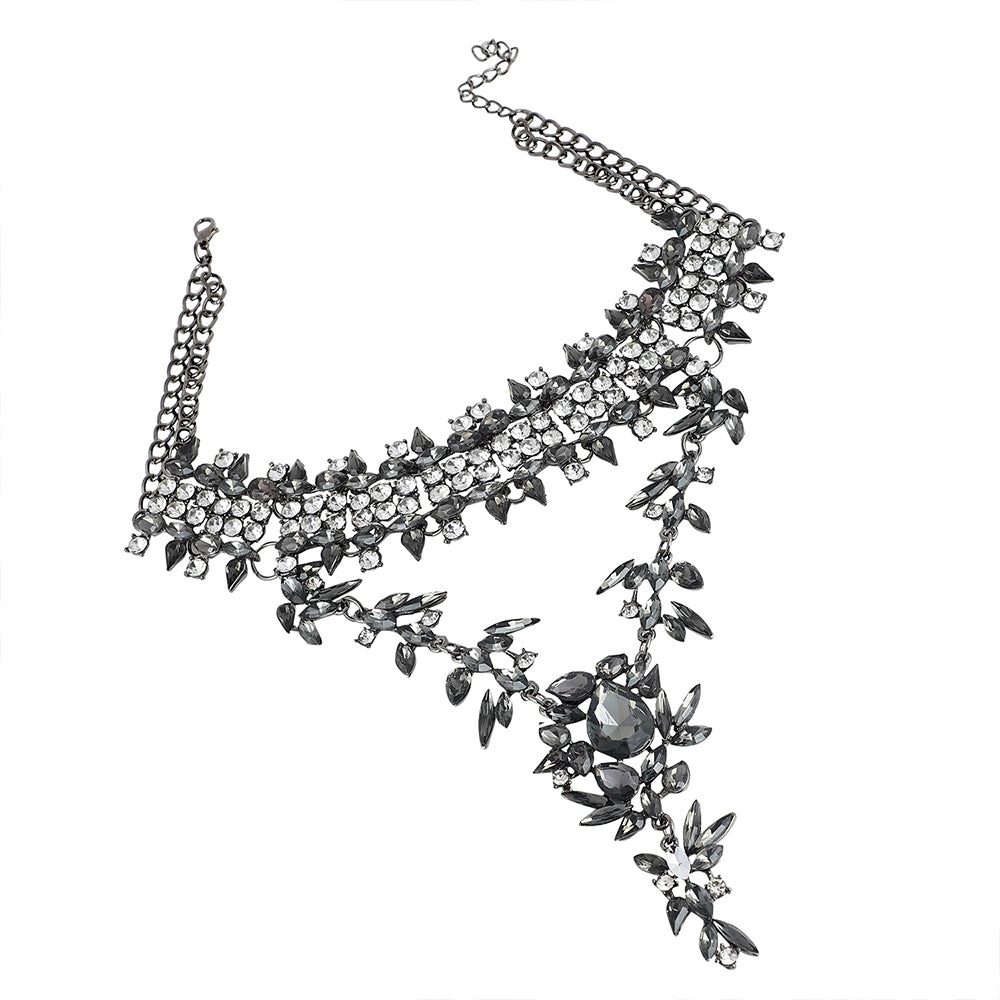 SOHI Women's Crystal Silver Maxi Drop Necklace
