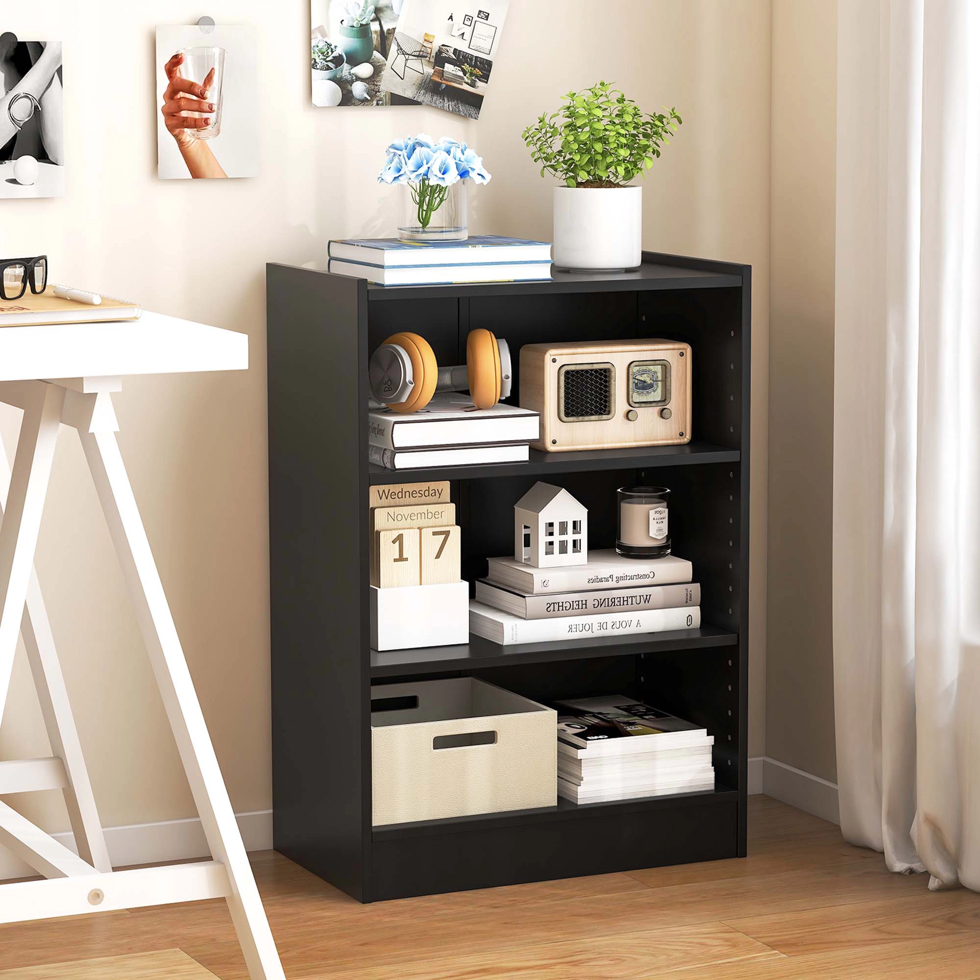 Costway 3-Tier Bookcase Open Multipurpose Display Rack Cabinet with Adjustable Shelves White