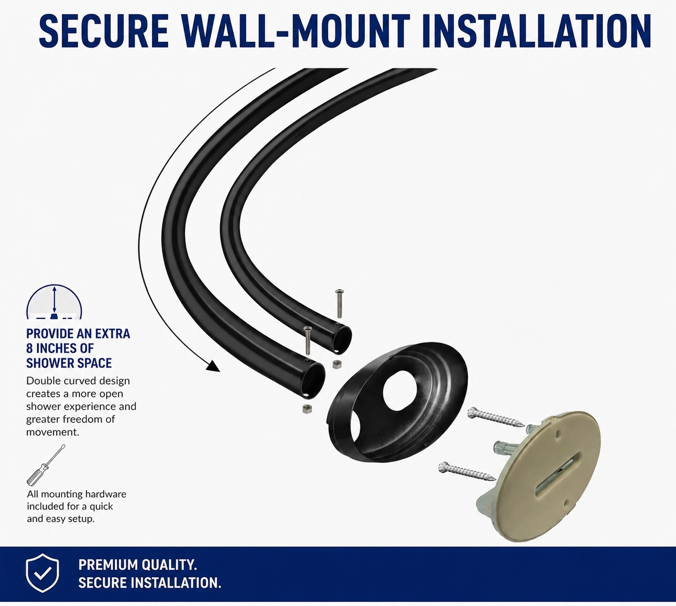 Utopia Alley Aluminum Double Curved Shower Curtain Rod, Adjustable 45-72 Inch, Dual Rod Design, Adds 8 Inches More Space