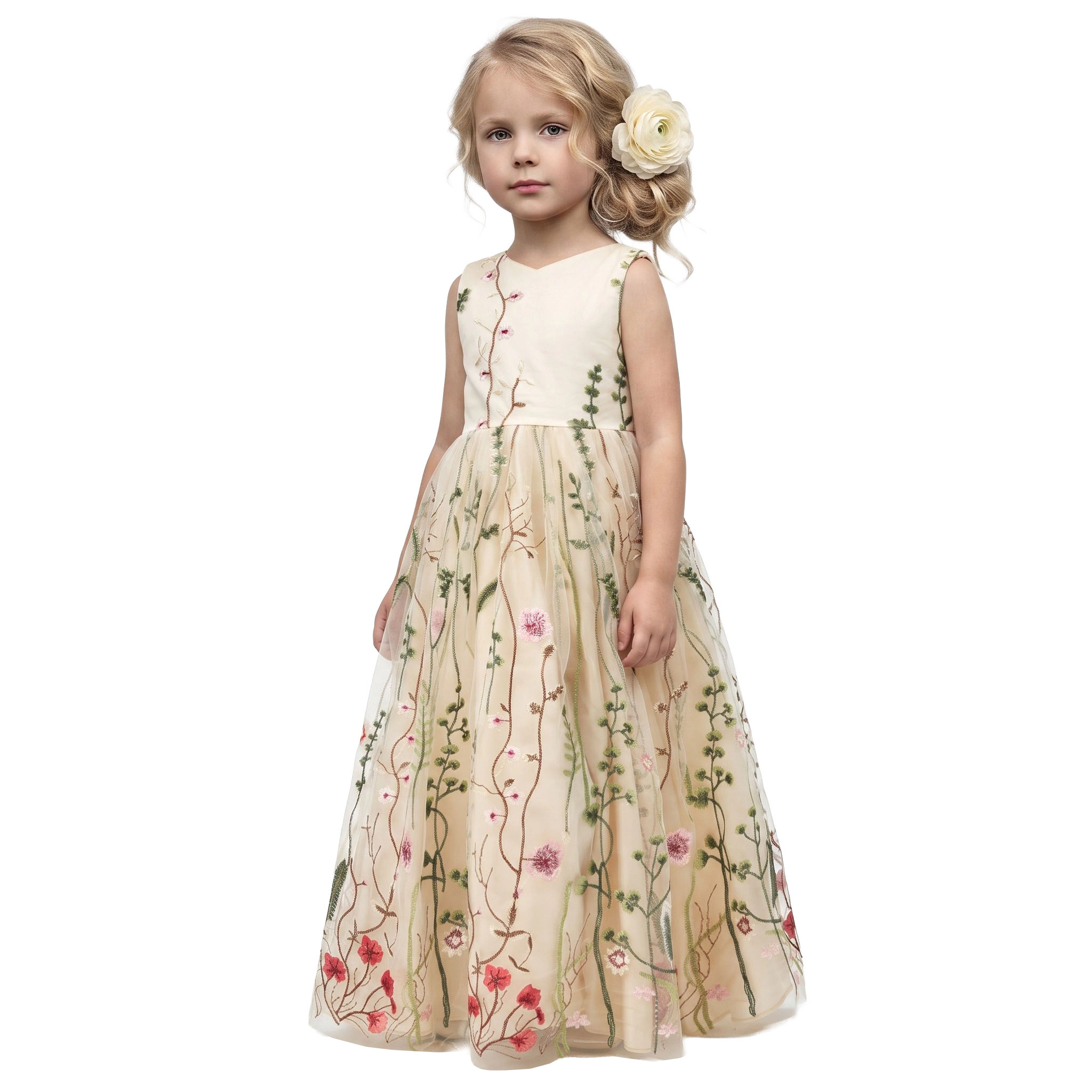 2Bunnies Girls' 2T-10Y Garden Wildflower Floral Embroidered Tulle Satin Girl Dress