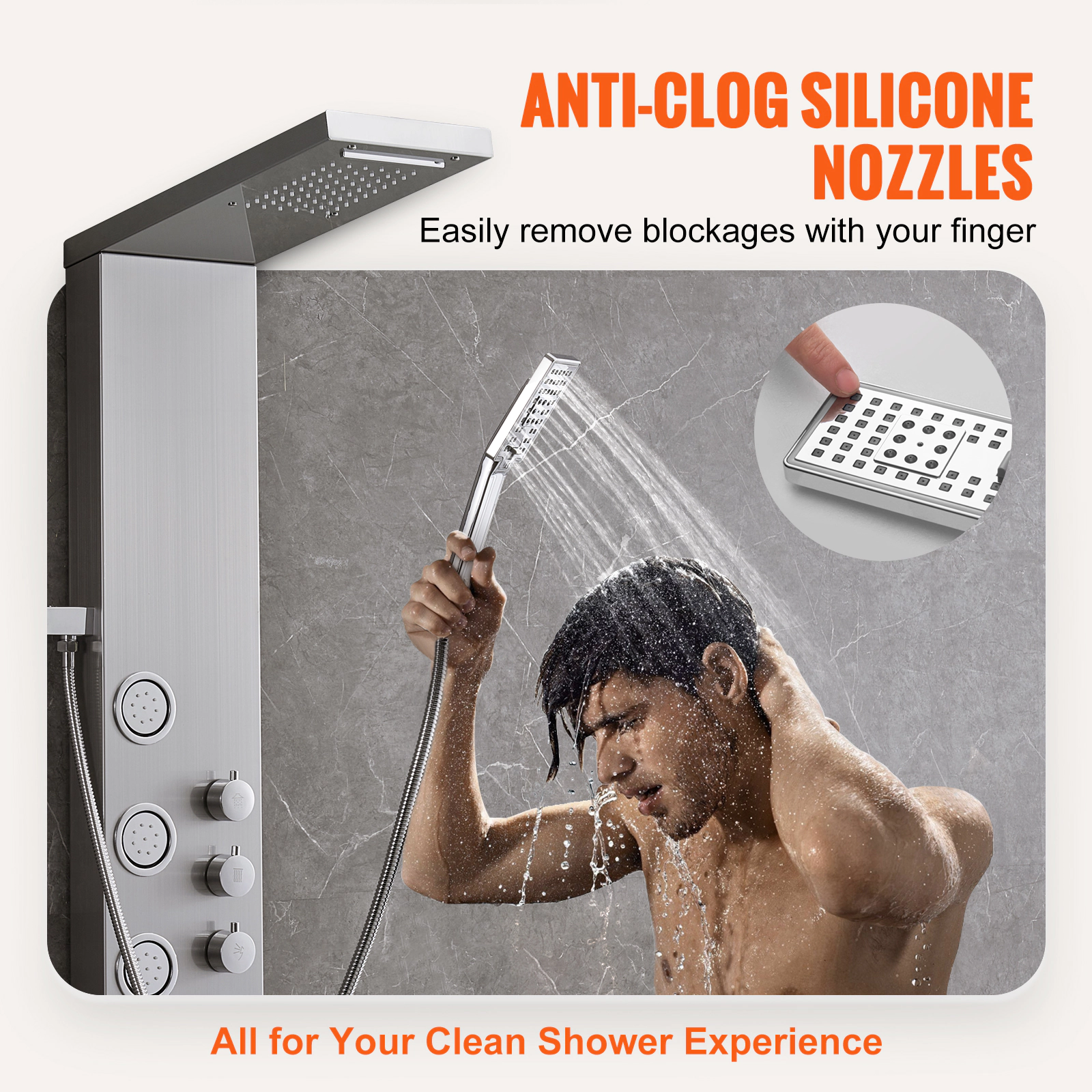 HONGGE 4-Function Shower Tower Panel, Rainfall, Waterfall & 5 Body Massage Jets