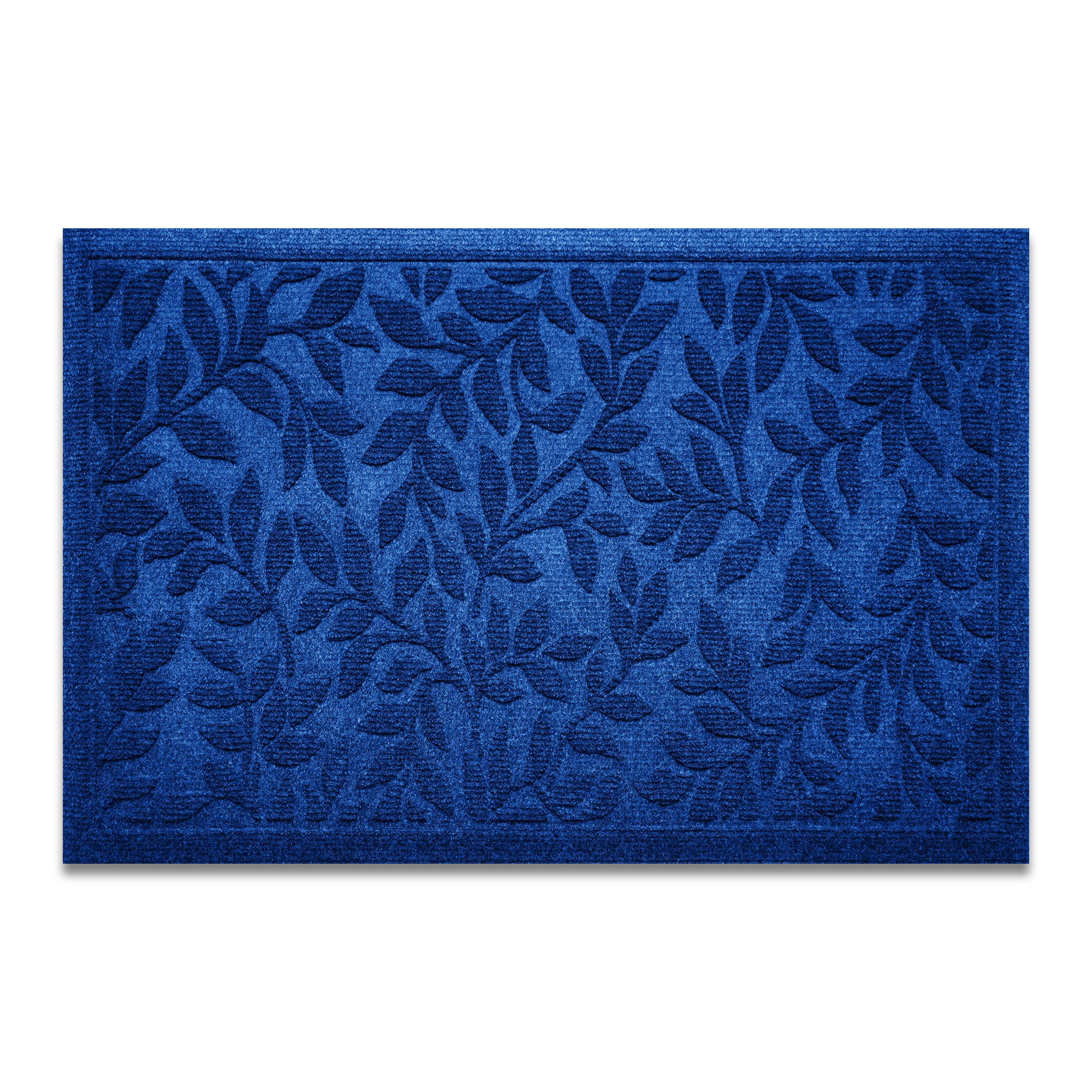 G128 Blue Leaves Doormat 23 x 35 in - Polypropylene Top, Natural Rubber Non-Slip, Indoor/Outdoor