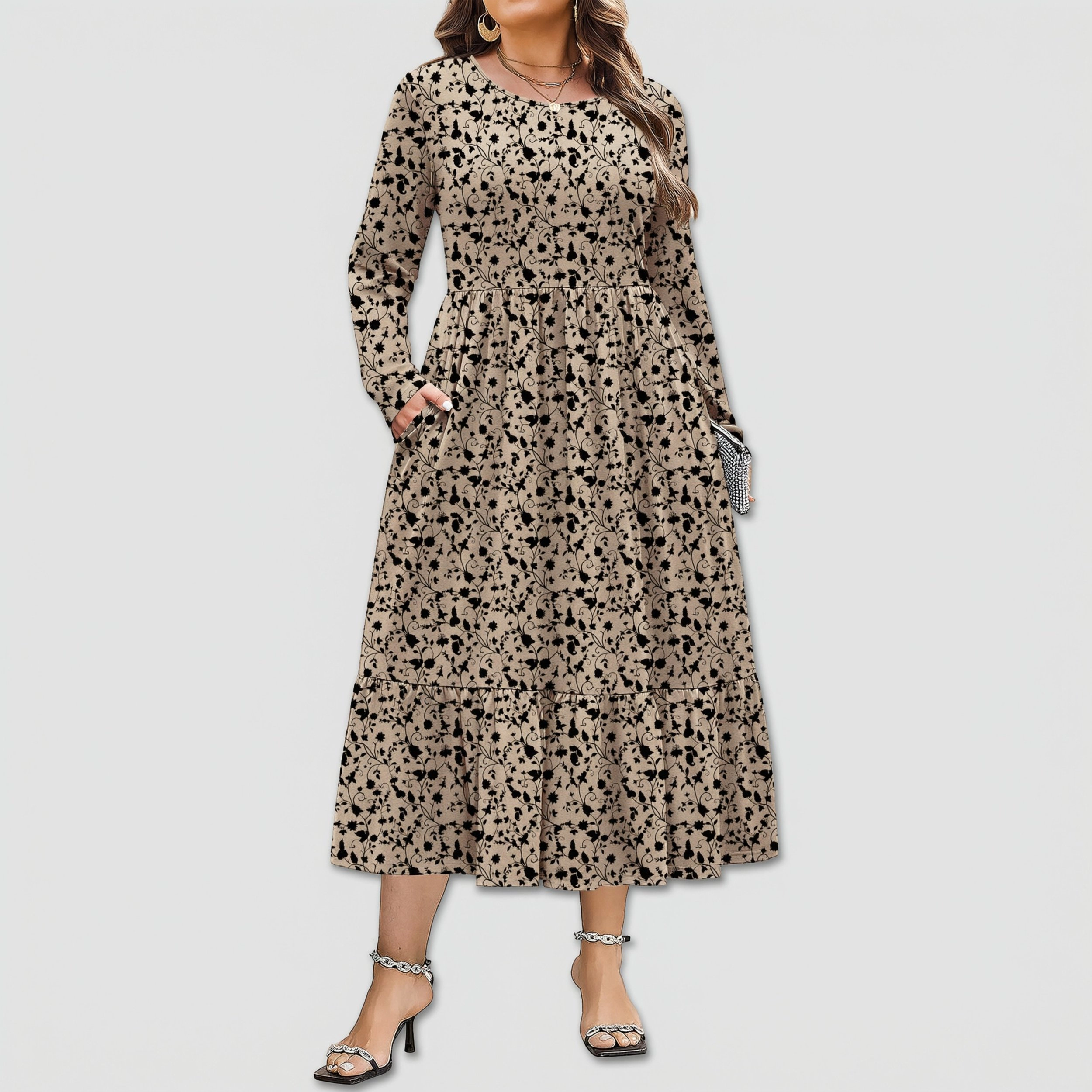 Zeagoo Women's Round Neck Long Sleeve Maxi Dress