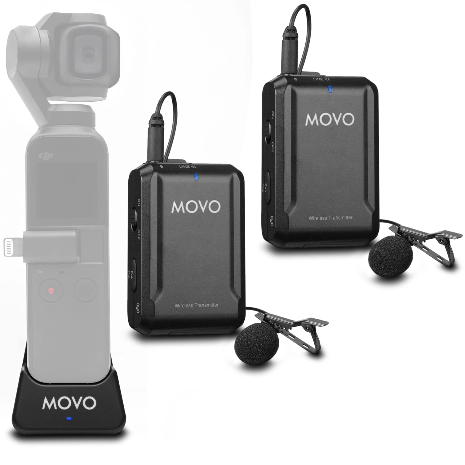 Movo Edge-OP-Duo Dual Wireless Lavalier Microphone for Osmo Pocket 1 and 2 - Wireless Clip-on Lapel Mic, 2