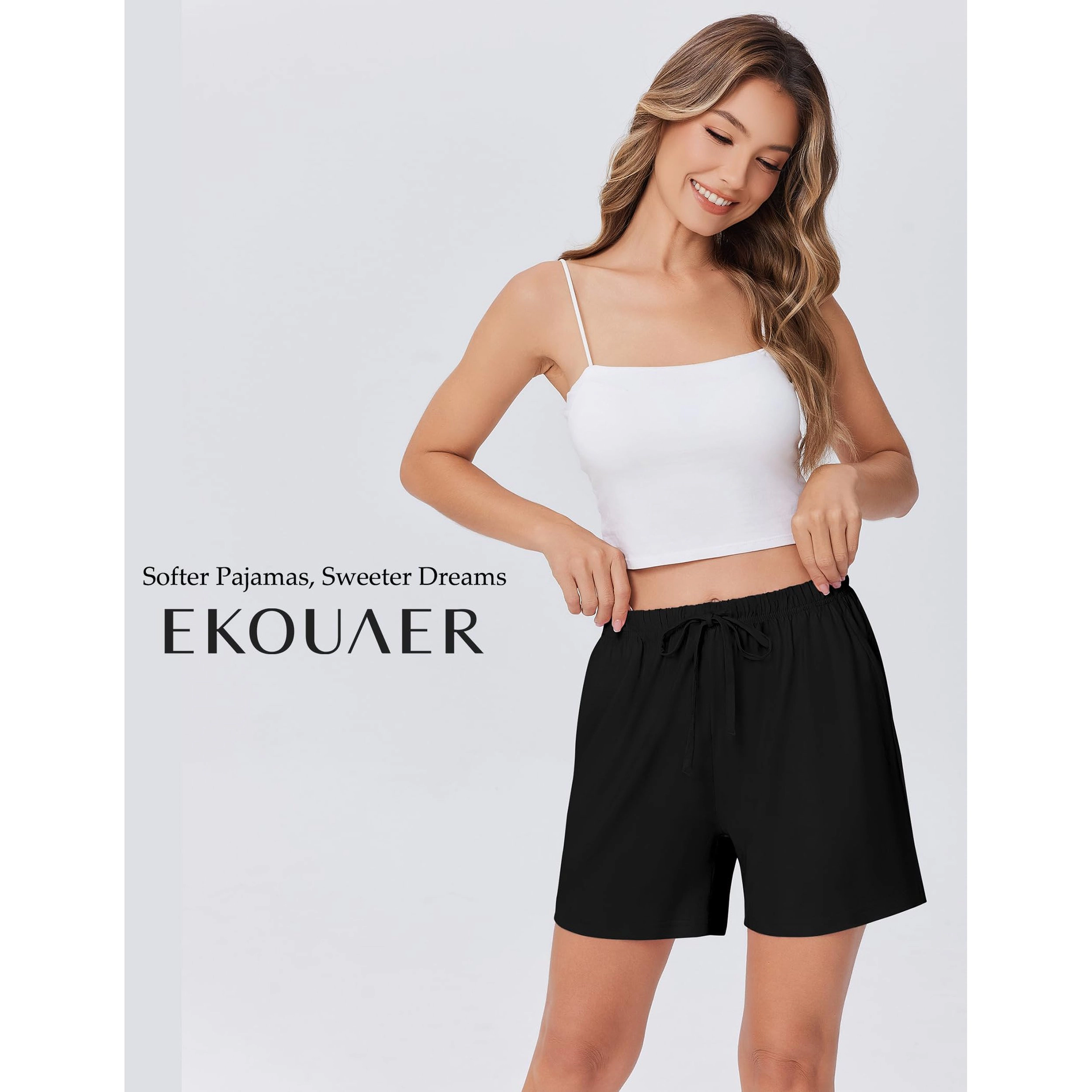 Ekouaer Women Pajama Shorts Comfy Lounge Bottom Stretch Strip Sleepwear Drawstring Pj Bottoms
