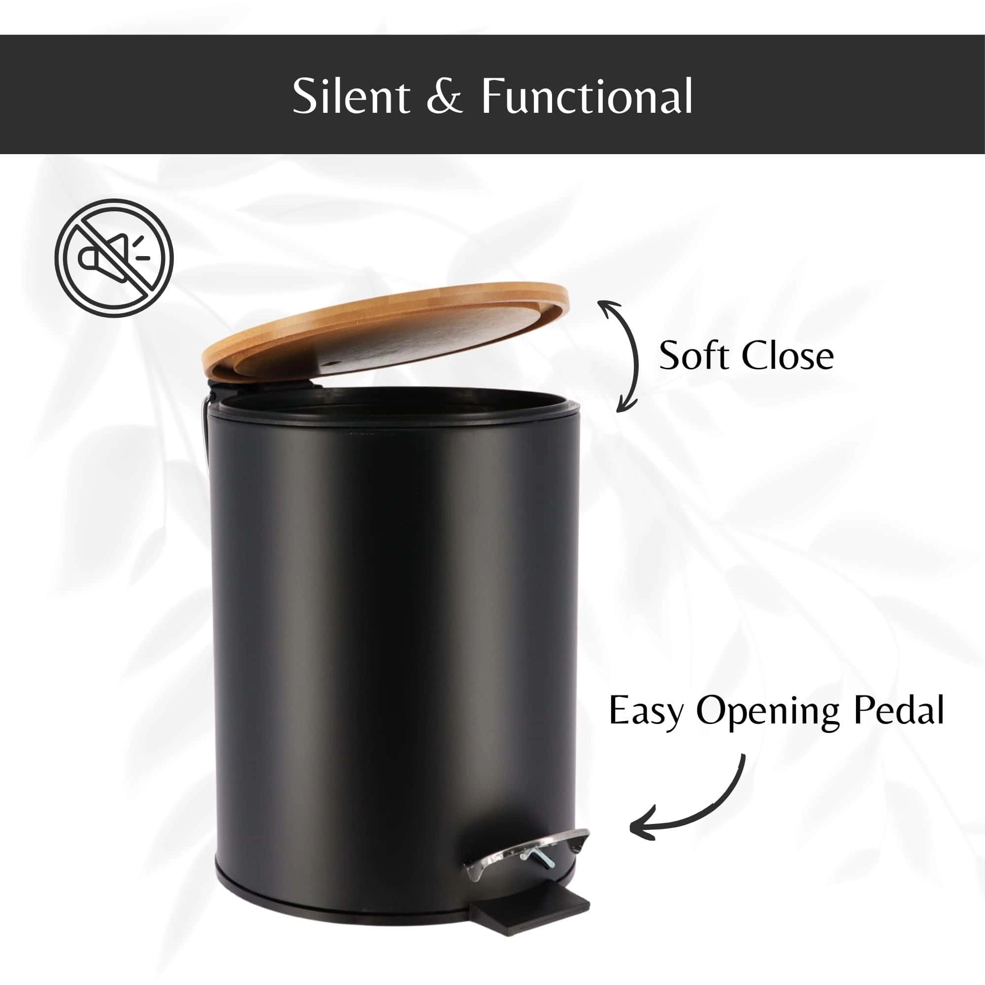 Evideco Willis 2.5L Step Trash Can - Powder-Coated Steel with Bamboo Soft-Close Lid