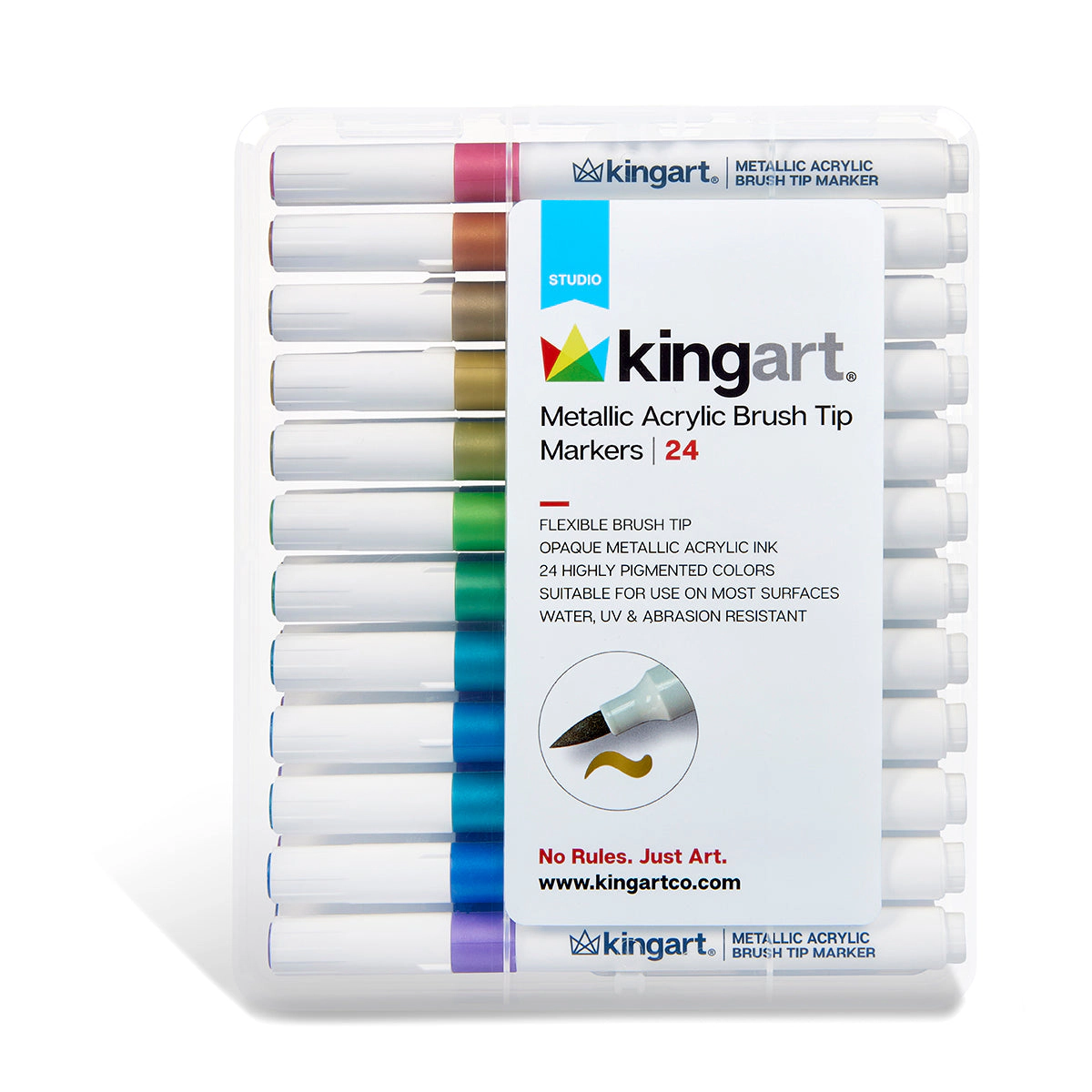 KINGART Metallic Acrylic Brush Tip Markers - Set of 24