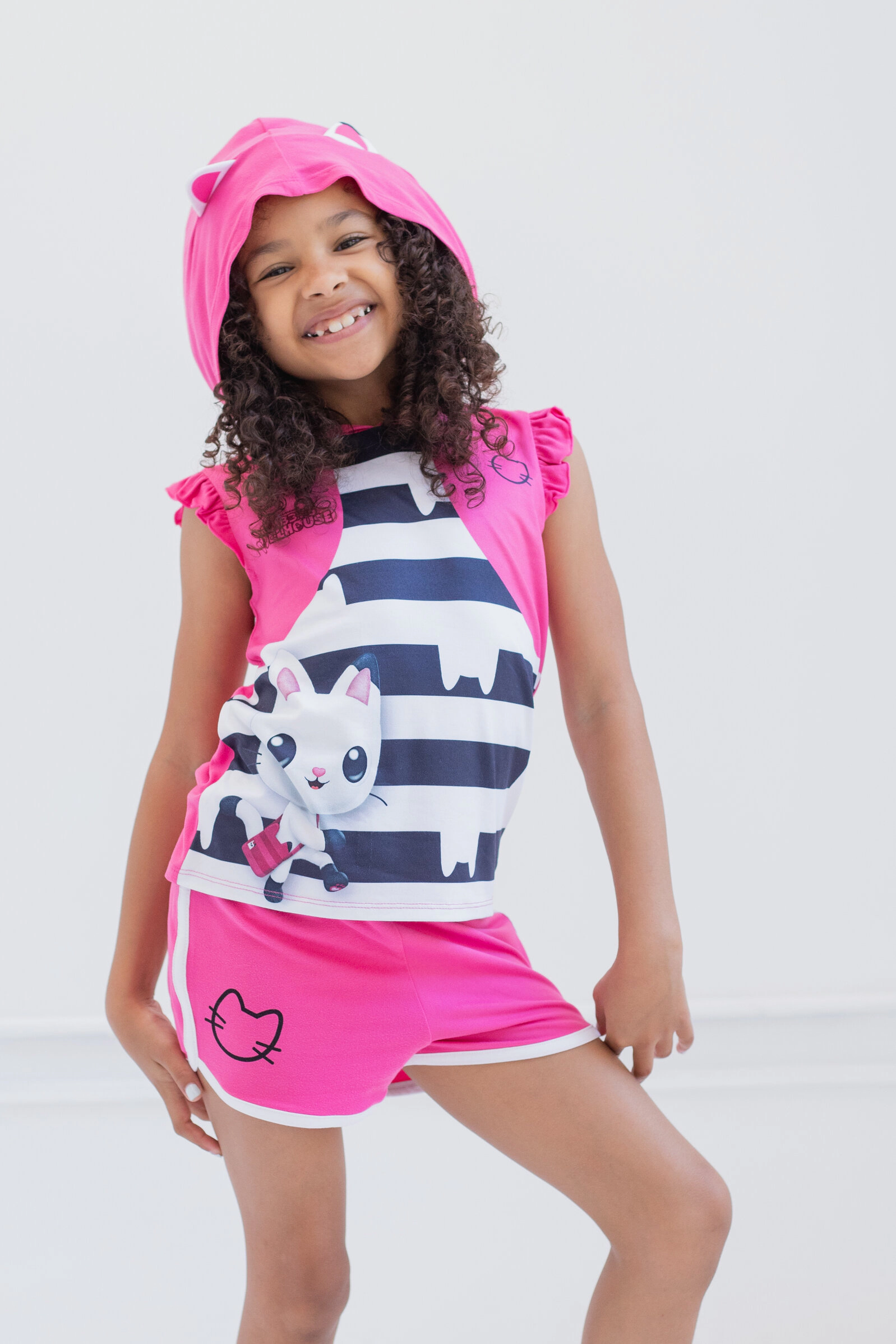 Dreamworks Gabby's Dollhouse Pandy Paws Girls' Cosplay 2-Piece Hooded Tank and Shorts Set