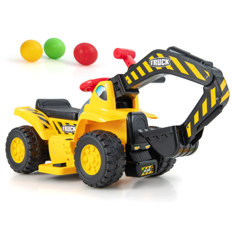 Hivvago 6V Kids Ride On Excavator Fun Digger With Folding Basketball Hoop