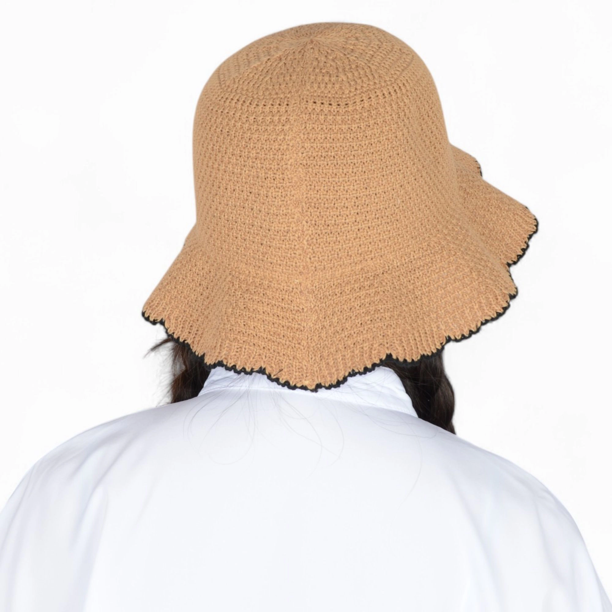 Anna-Kaci Women's Crochet Bucket Hat with Scalloped Edge Detail and Soft Lightweight Construction