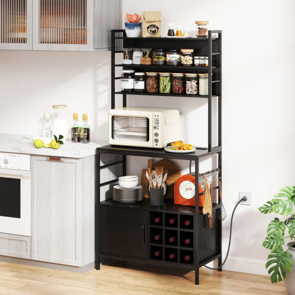 Hivvago Beverage Storage Cabinet with Wine Bottle Holders and S-Shaped Hooks