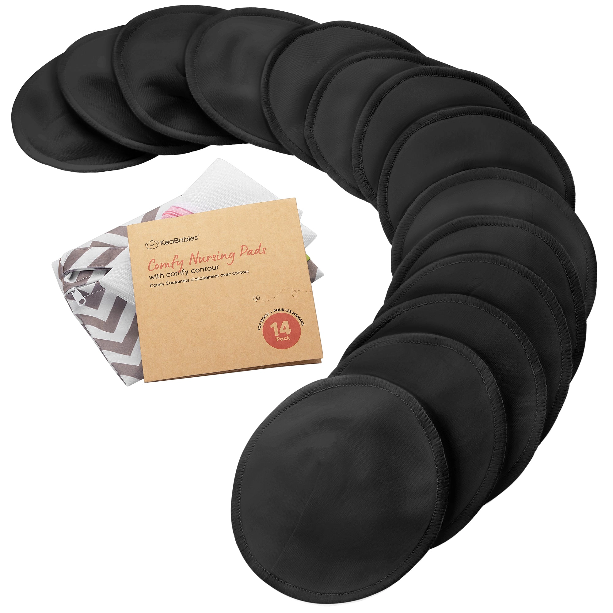 KeaBabies 14-Pack Comfy Nursing Pads (Midnight Black)