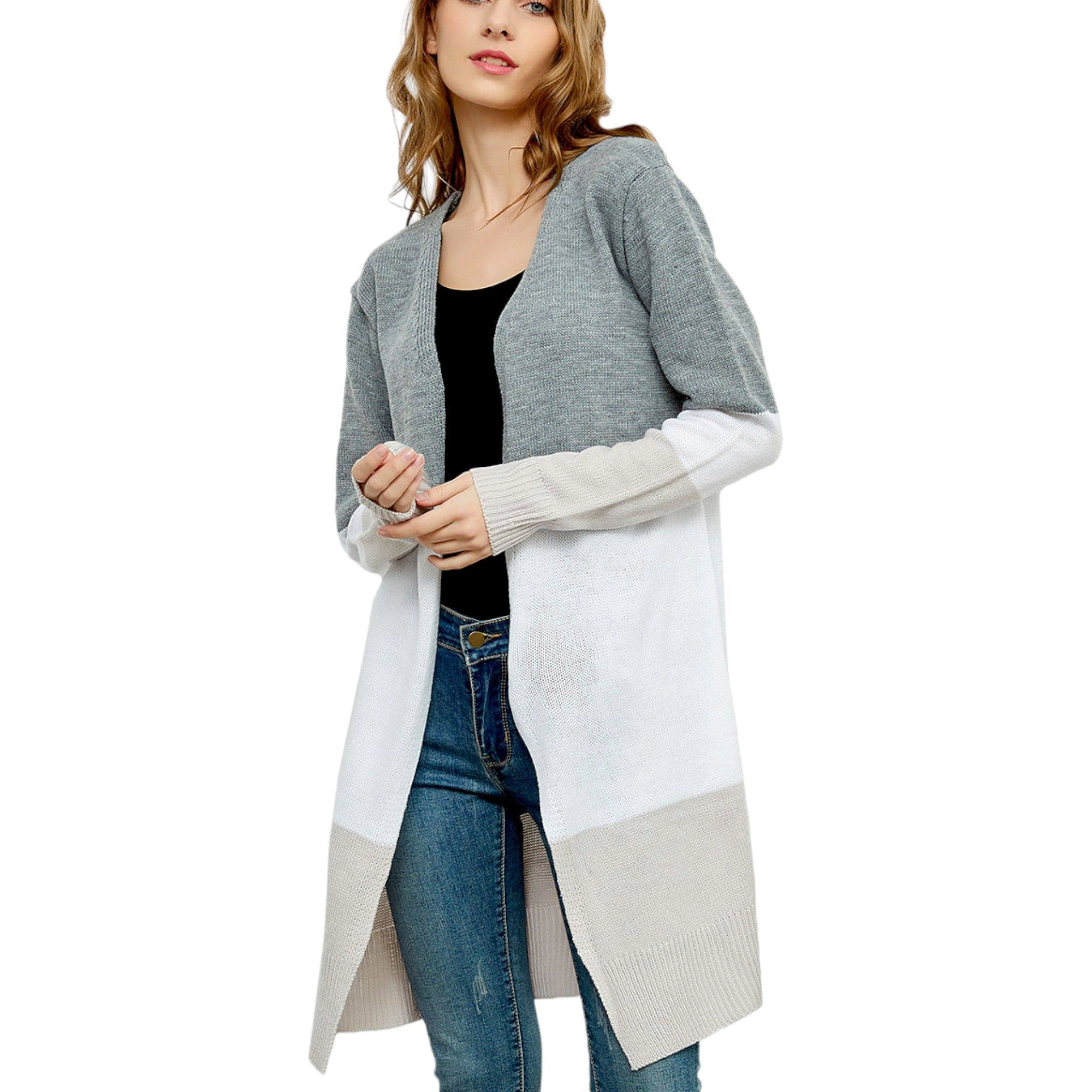 Anna-Kaci Women's Long Sleeve Open Front Casual Knit Sweaters Coat Outwear Striped Draped Duster Cardigan