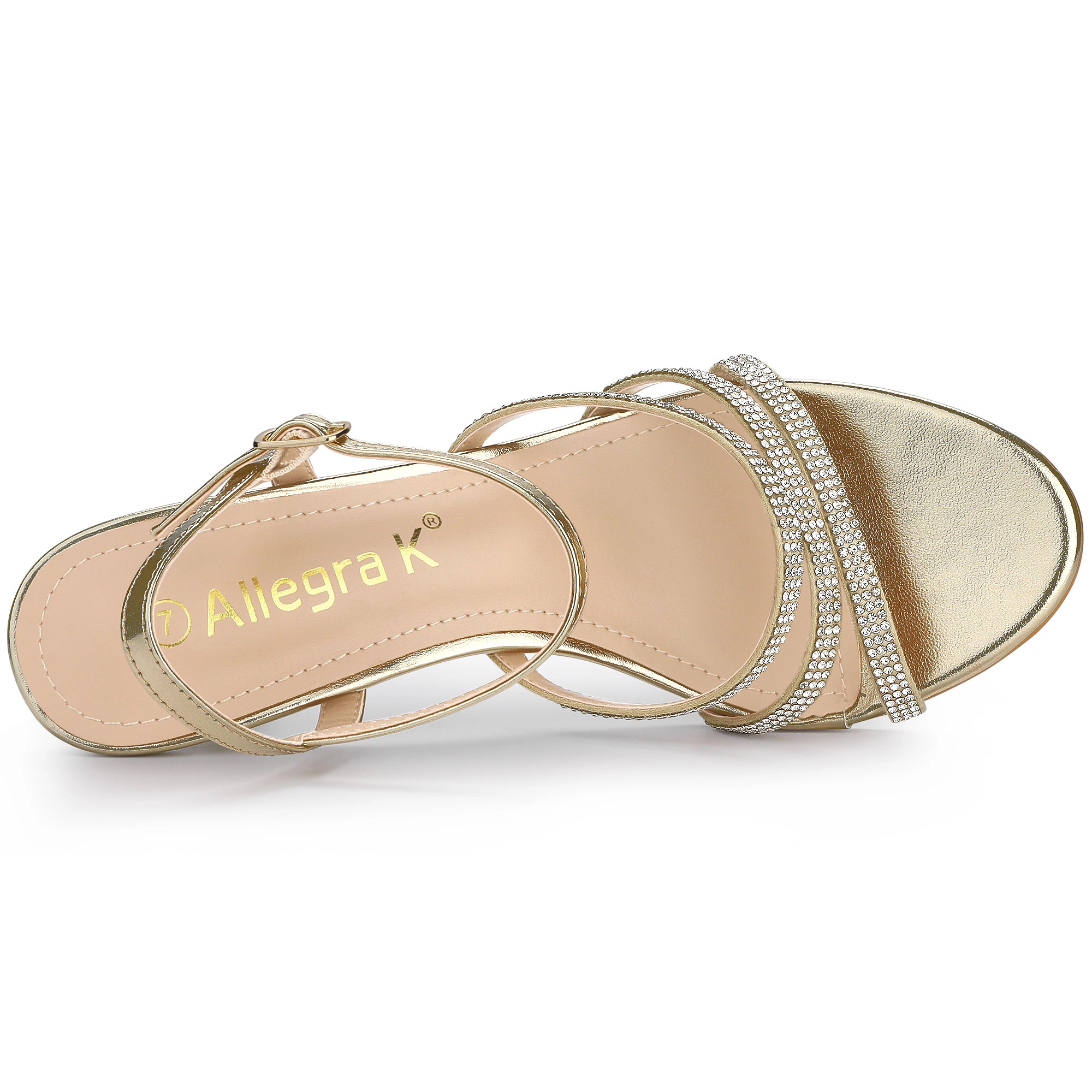 BLISSFUL STEP Women's Ankle Strap Rhinestone Kitten Heel Sandals