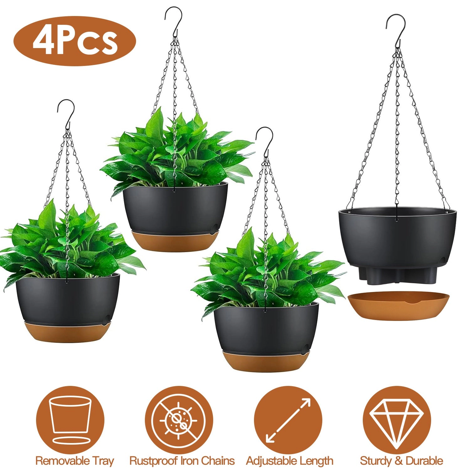 GBruno 4-Piece Self-Watering Hanging Planter Set
