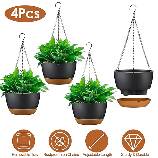 GBruno 4-Piece Self-Watering Hanging Planter Set