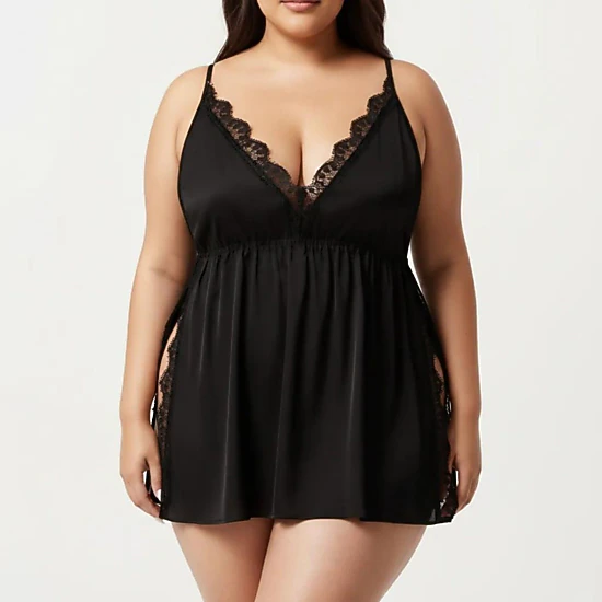 Anna-Kaci Women's Plus Size Babydoll Chemise Lace Trim Nightgown Adjustable Strap Flowy Sleep Dress