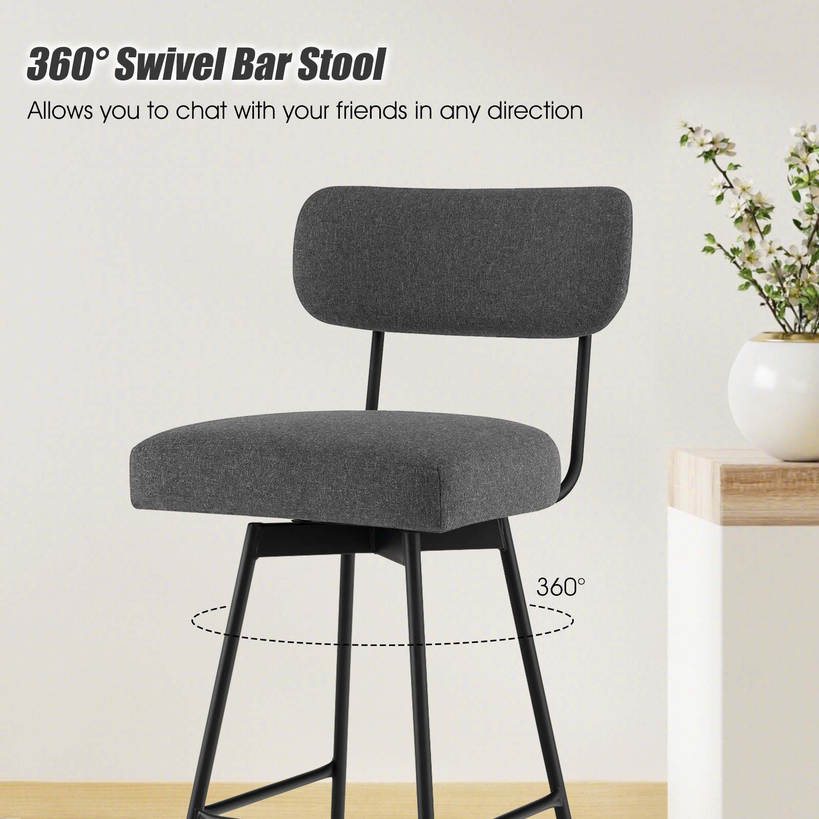 SUGIFT 25-in Seat Height 2-Piece Modern Upholstered Bar Stools with 360-Degree Swivel 250-lb Capacity Gray Beige