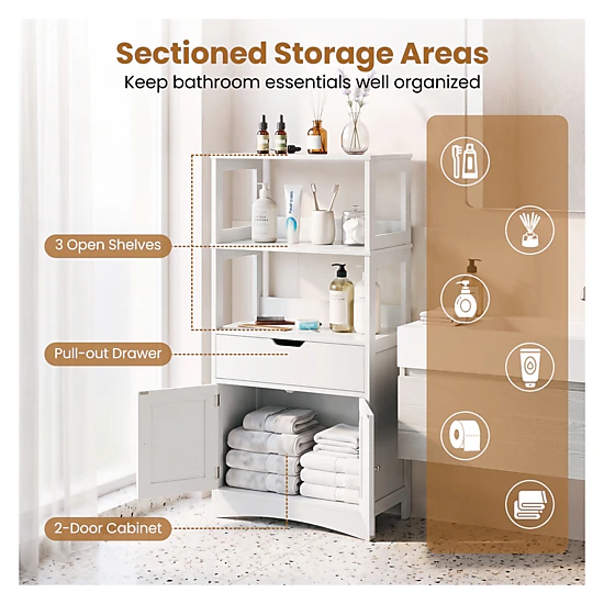 Glintex 48-Inch Bathroom Cabinet with Anti-Fall Baffles Drawer and 2 Doors