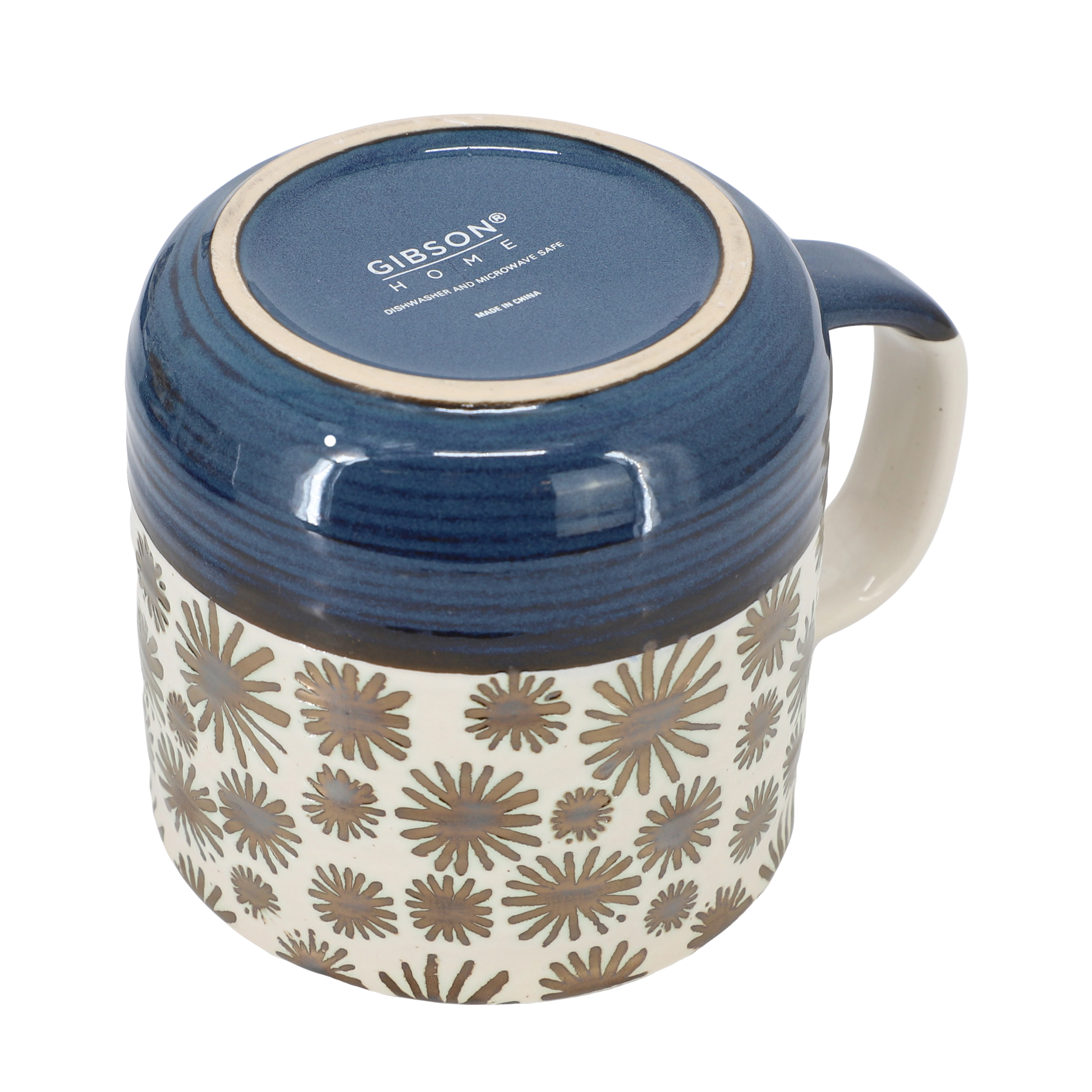 Gibson Home Spruce Garden Assorted 4 Piece 17 Ounce Stoneware Mug Set in Blue