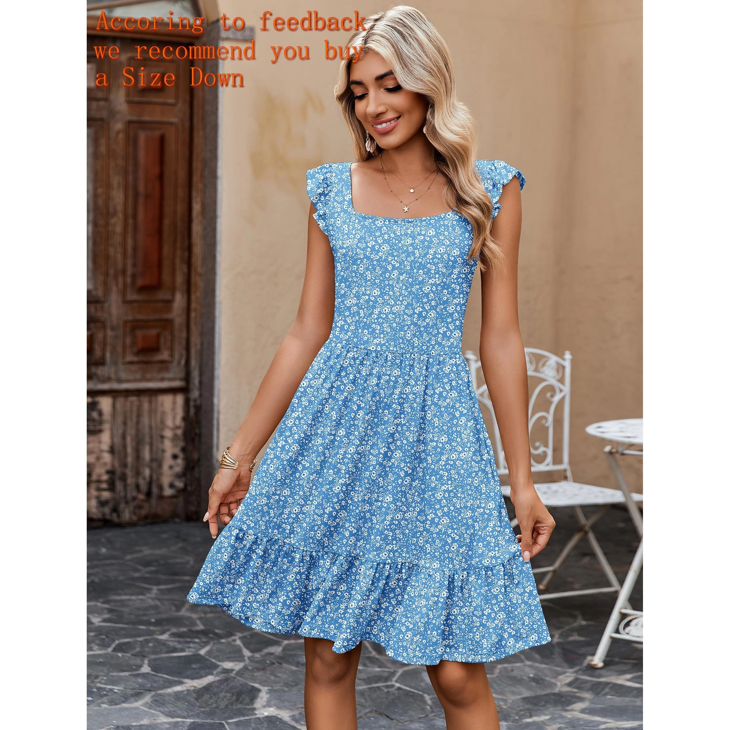 Zeagoo Women's Square Neck Sleeveless Knee Length Dress