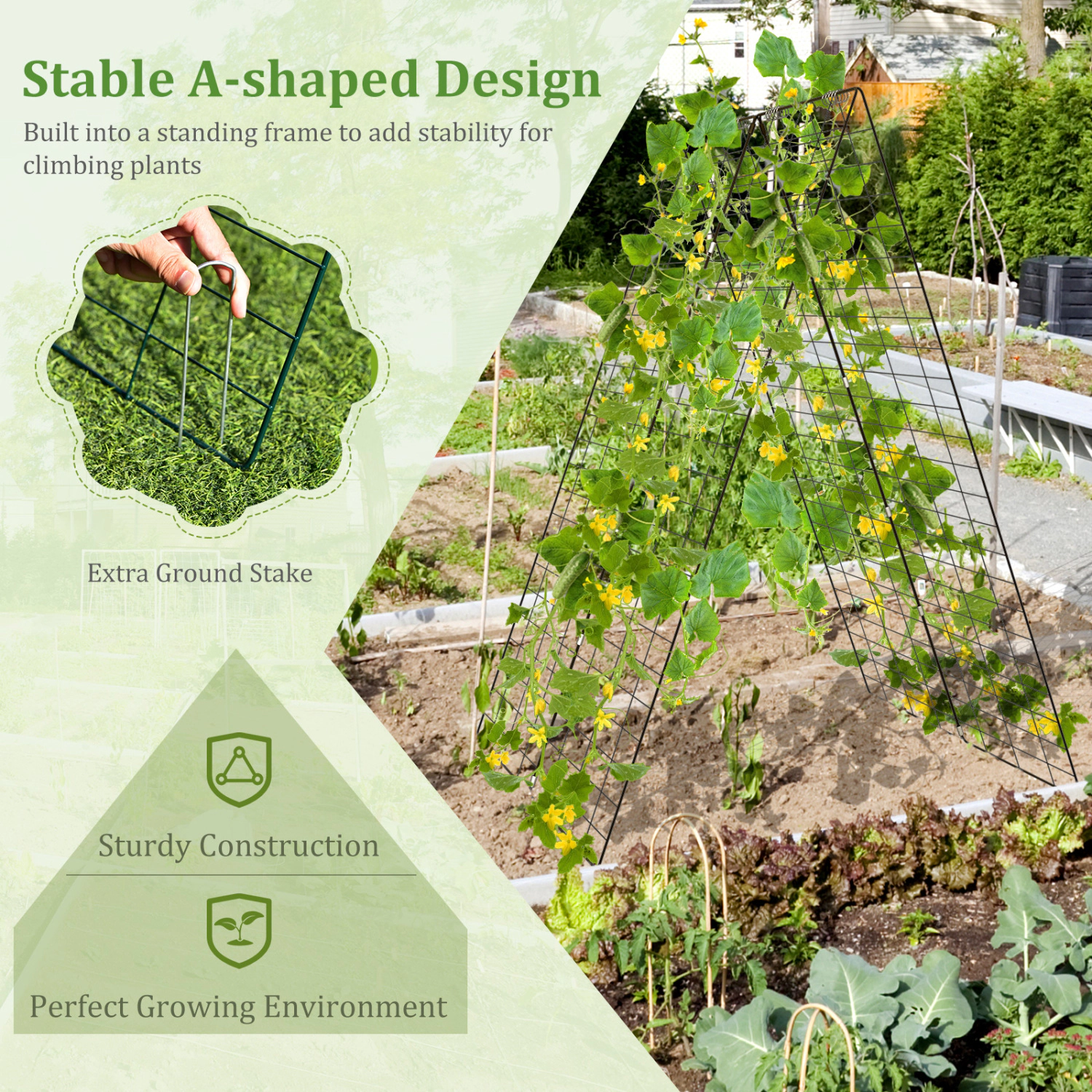 LJG A-Frame Garden Trellis for Climbing Plant with Ground Stake and Cable Tie