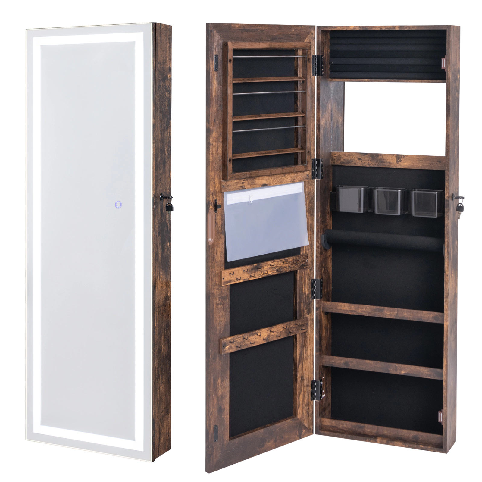 Hivvago Mirrored Jewelry Armoire with Full Length Mirror and 2 Internal LED Lights