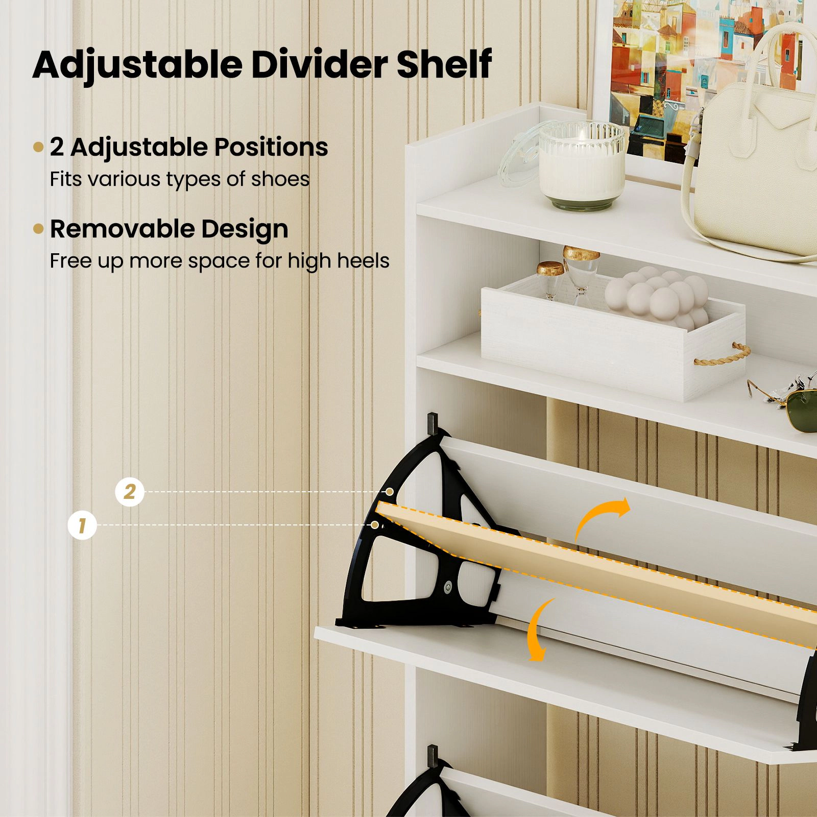 SlickBlue Entryway Shoe Organizer with 2 Flip Drawers and Open Shelf