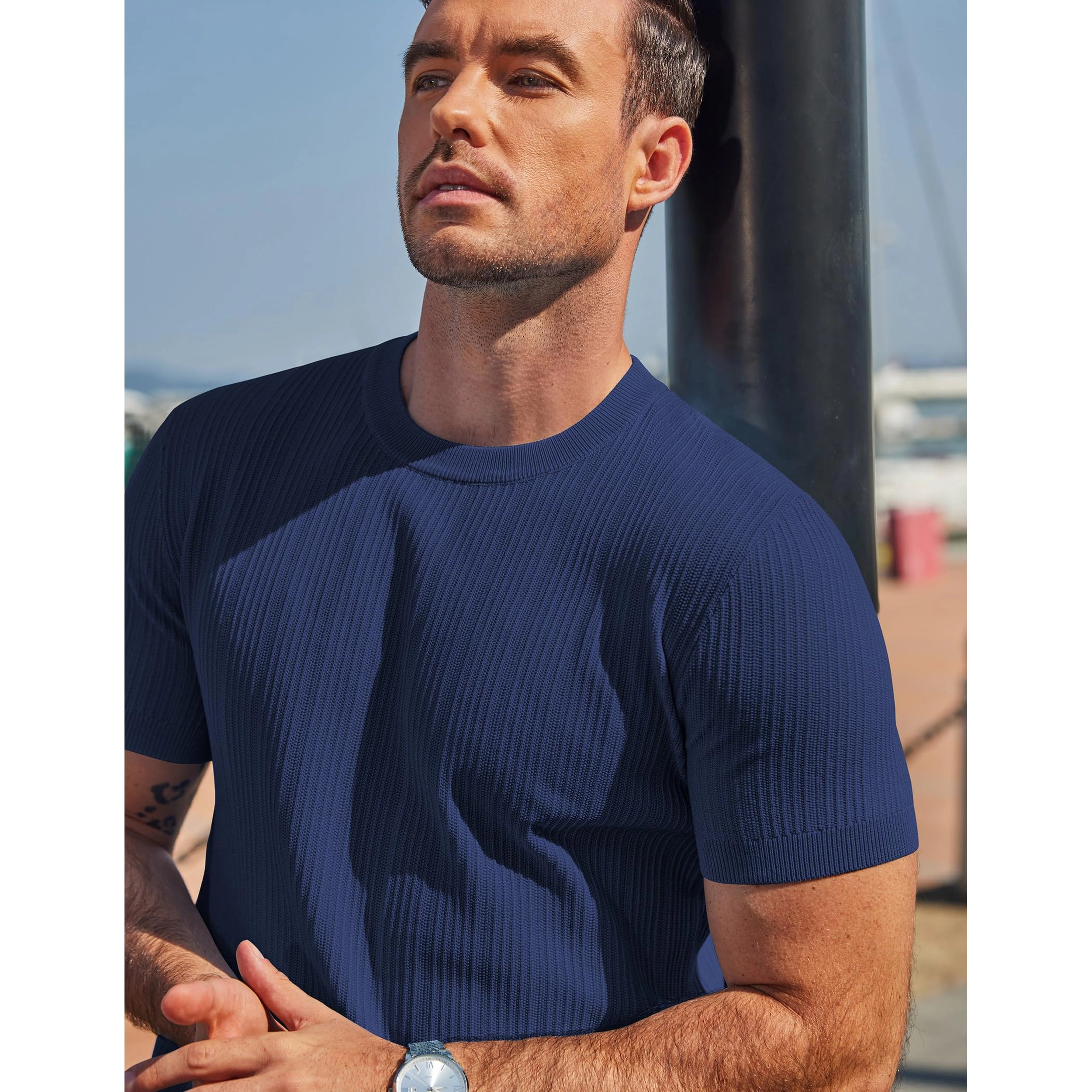 COOFANDY Men's Regular Fit Ribbed Knit Short Sleeve Crew Neck T-Shirt