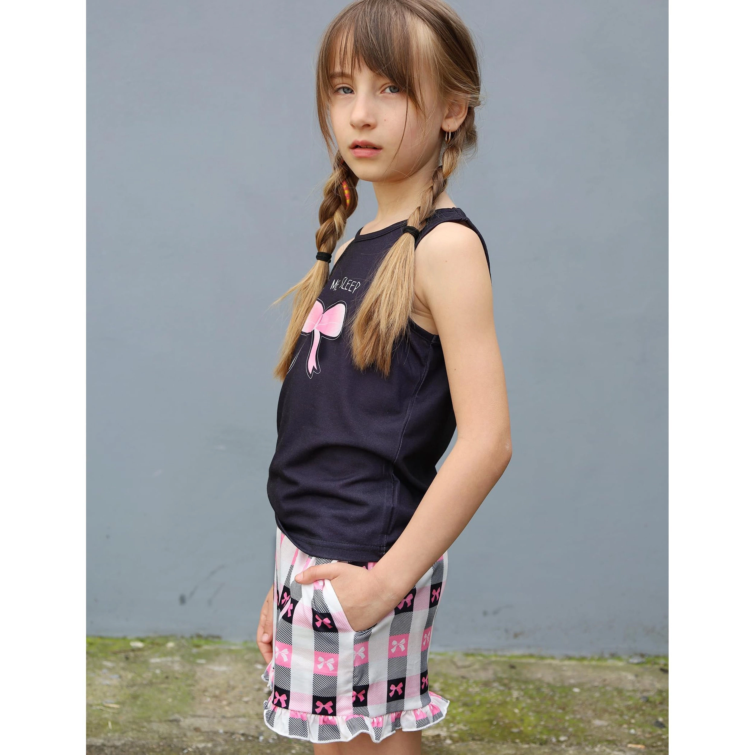 Arshiner Girls Pajamas Summer Ruffle Sleepwear Cute Tank Top And Shorts Set Outfit Bow Heart