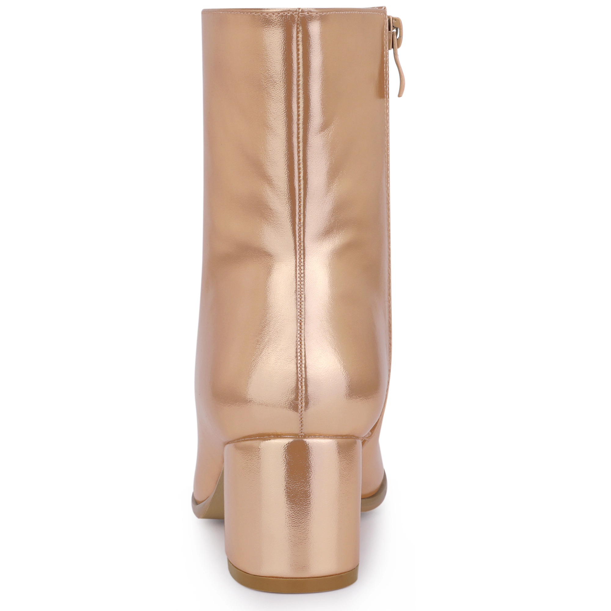 BLISSFUL STEP Women Metallic Square Toe Chunky Heel Gogo Ankle Boots