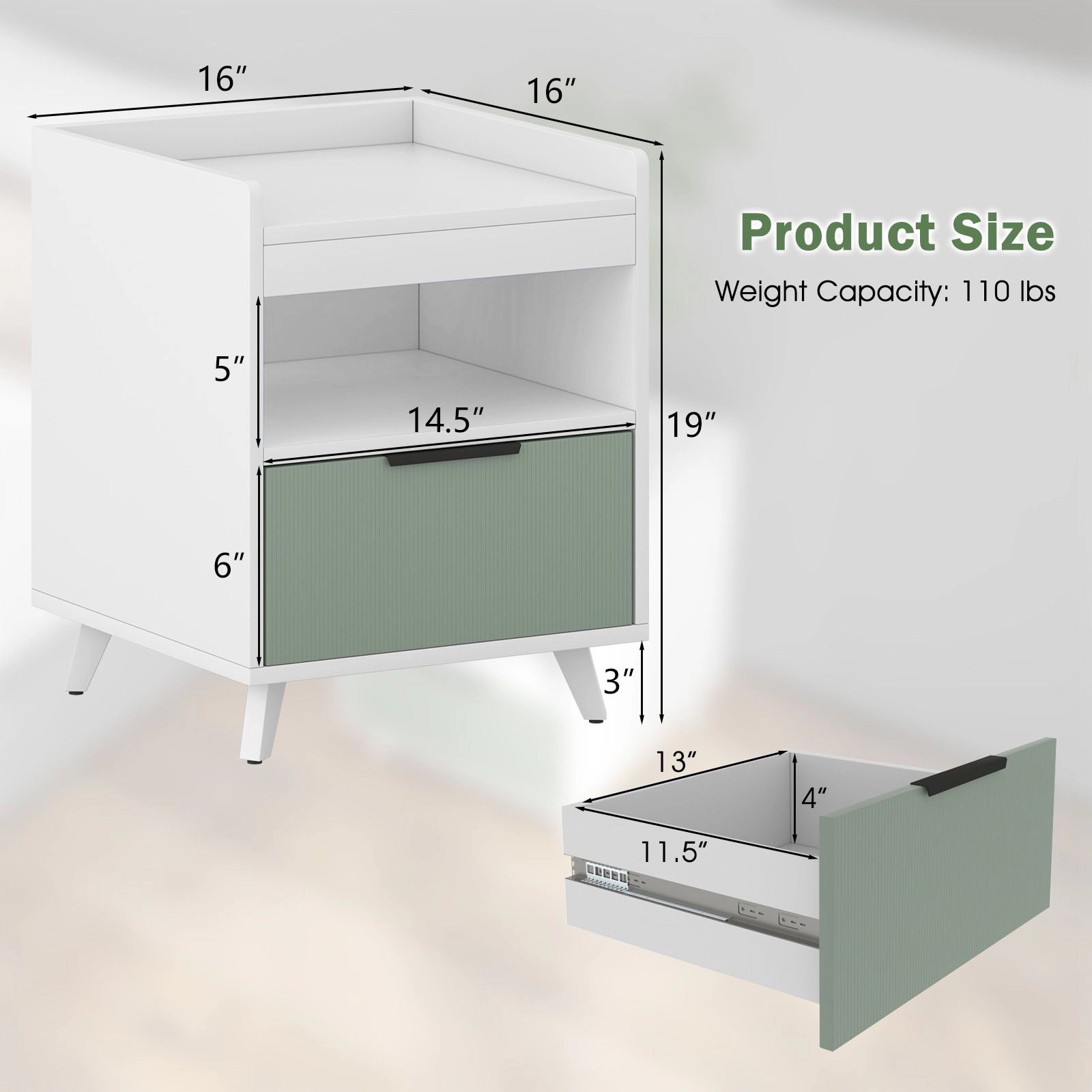 SlickBlue Unisex Modern LED Storage Nightstand Bedside Table