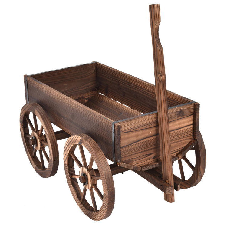 Hivvago Wood Wagon Planter Pot Stand with Wheels
